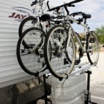 Arvika camper bike rack on Jayco 26BH Travel Trailer