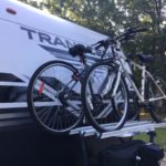 Arvika travel trailer bike rack shown on Transcend 28MKS