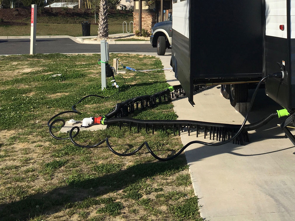 RV Sewer Hose Setup Toward Rear