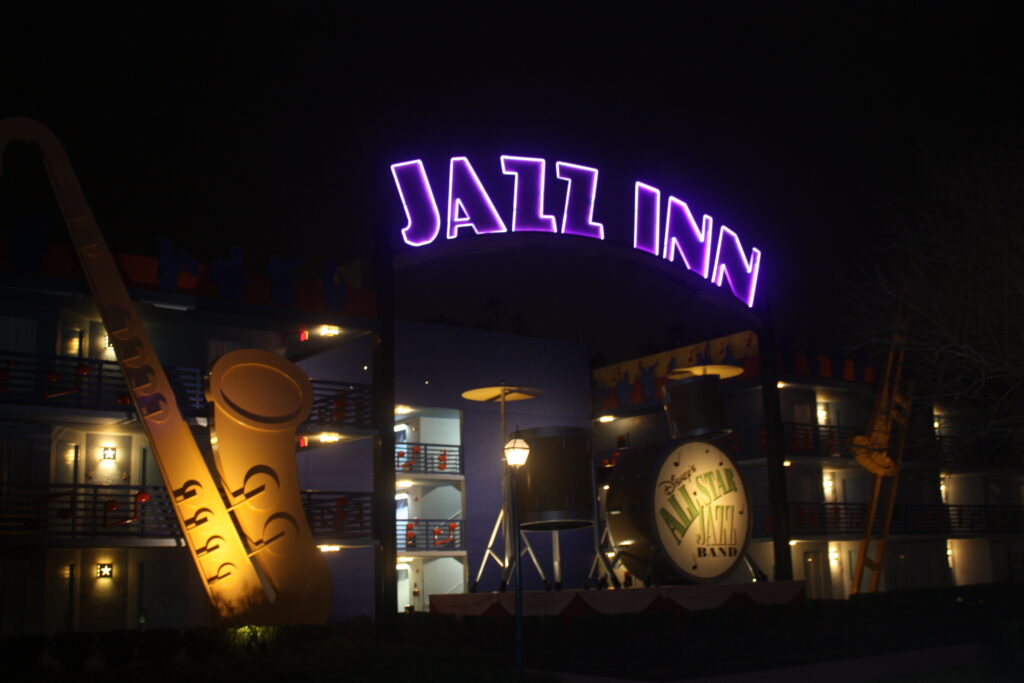 Disneys All Star Music Resort Jazz Inn At Night