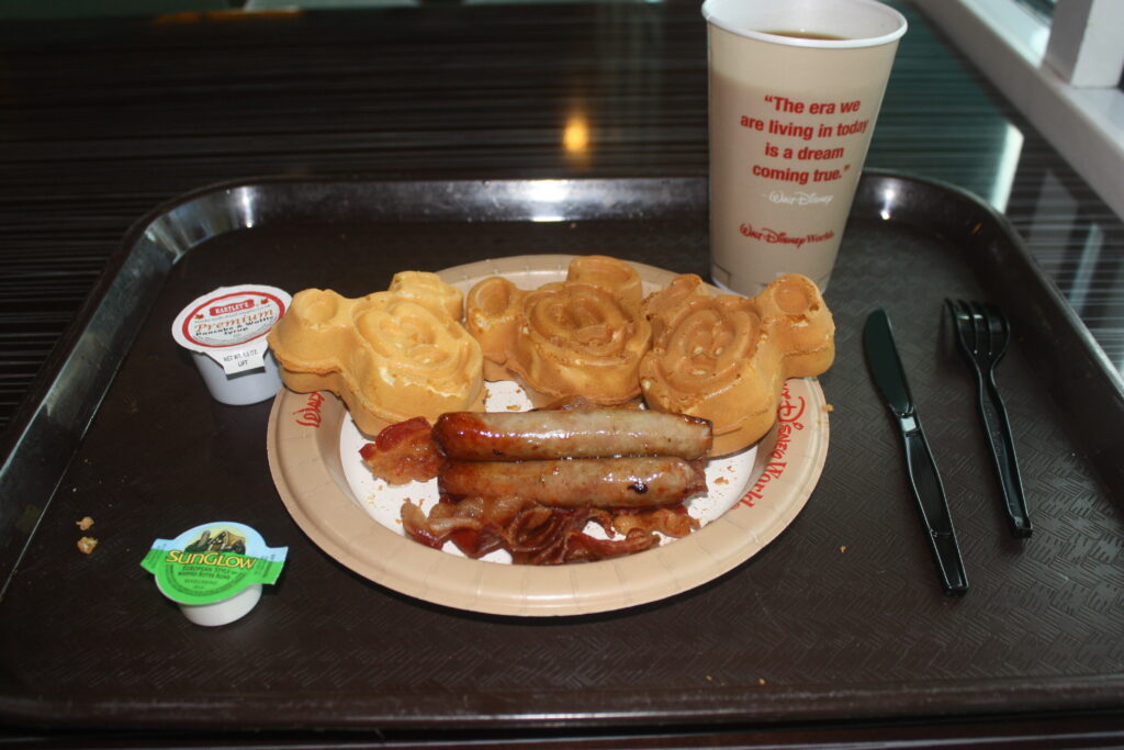 Disneys All Star Music Resort Breakfast Mickey Waffles Bacon Sausage