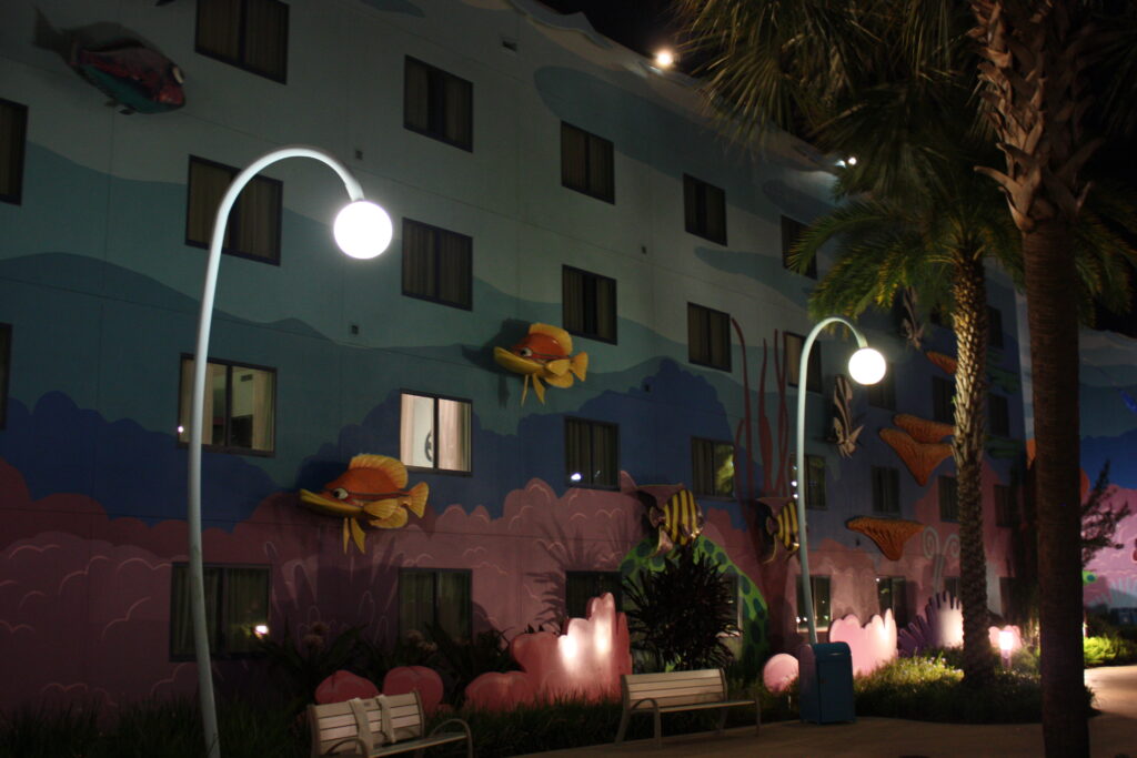 Disneys Art of Animation Resort Finding Nemo Building Night