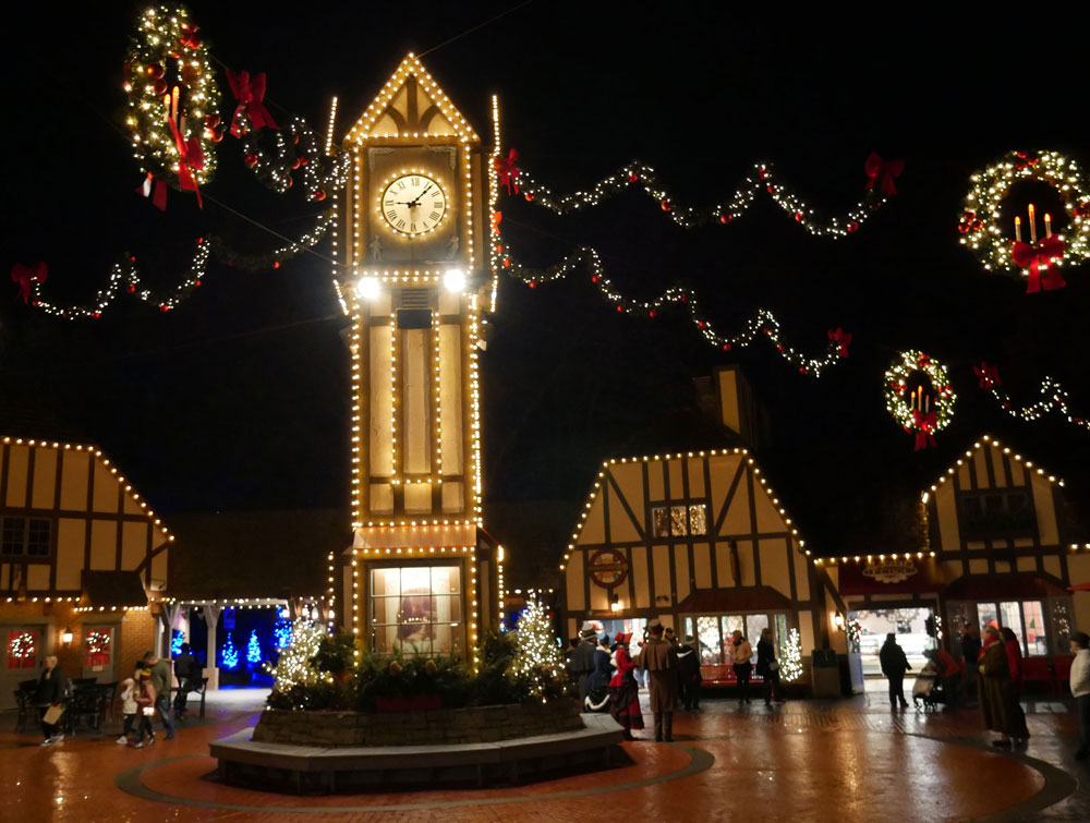 Busch Gardens Williamsburg Christmas Town Clock at Night