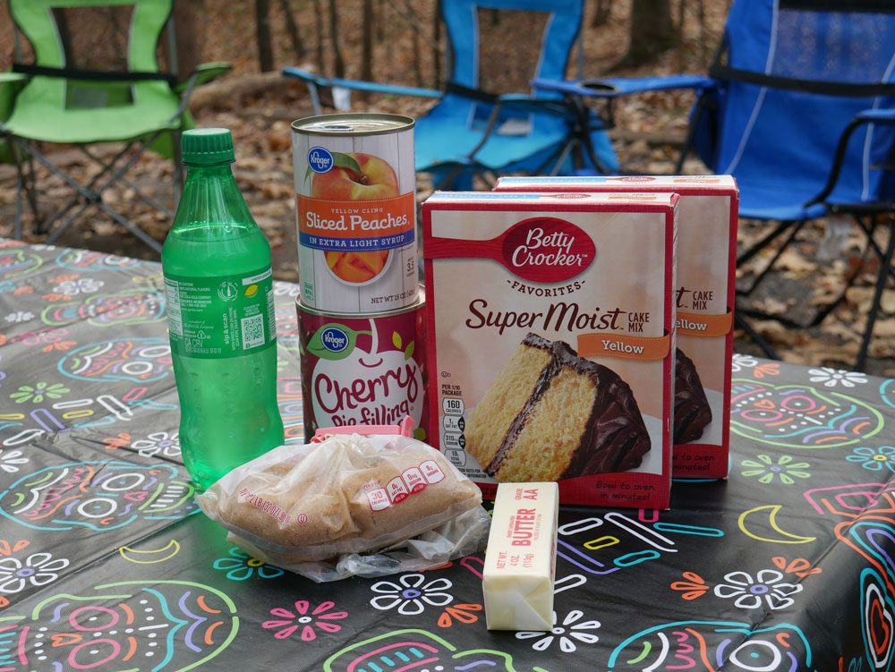 Peach Cherry Dutch Oven Cobbler Ingredients