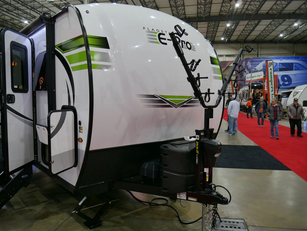 Jack It Bike Rack Mounted on Travel Trailer Richmond RV Show 2020