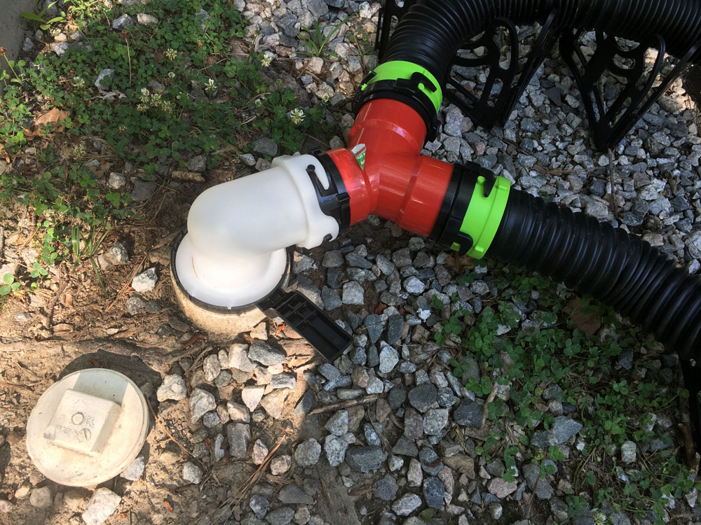 Two RV sewer hoses with a wye connector