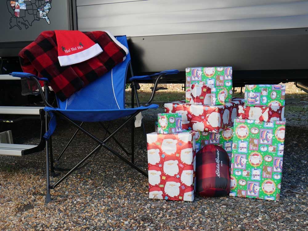 RV Gifts Stacked Outside the Camper