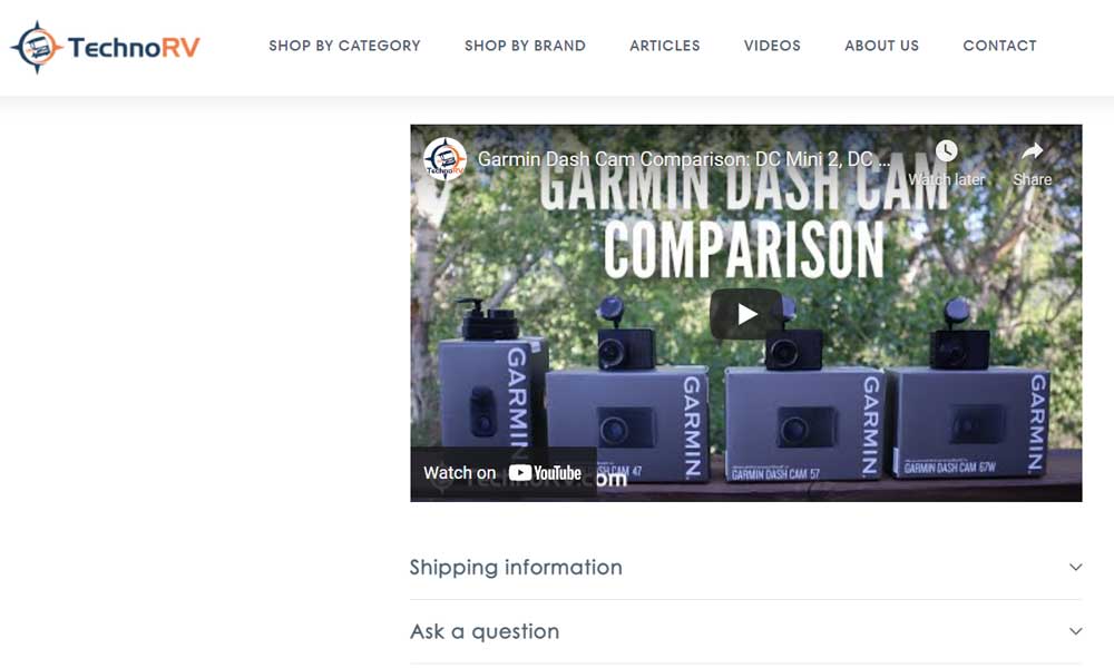 TechnoRV Garmin Dash Cam Comparison Video