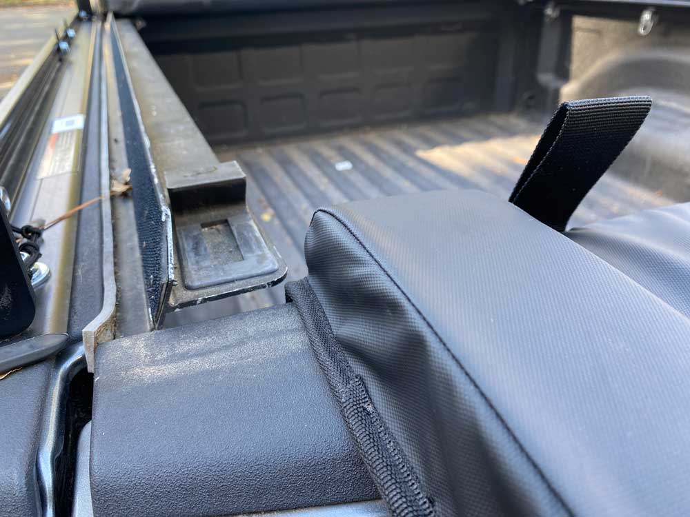 Spacing between Access roll cover and Roadmaster bike pad shown on Ram tailgate