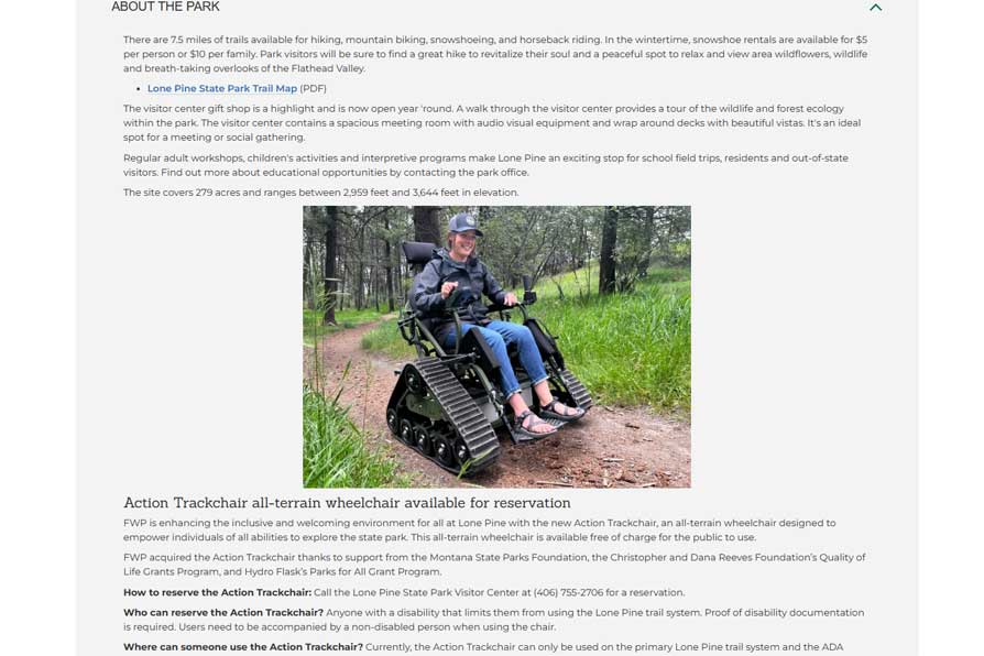 Image of action trackchair on Montana FWP web site