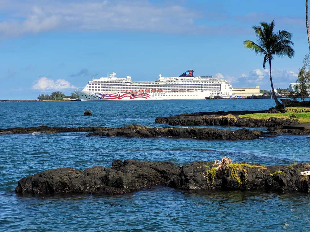 NCL Cruise Ship and Palm Tree in Hawaii