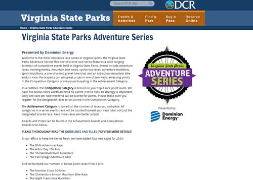 Virginia Adventure Series from Virginia State Parks Web Site