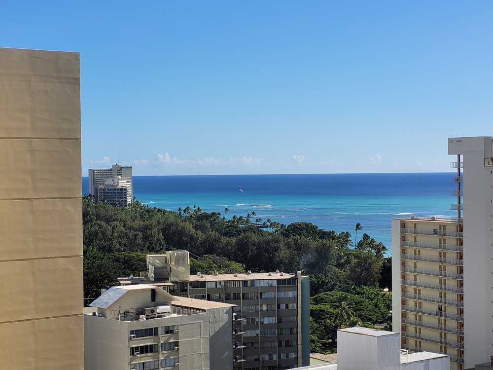 View of Pacific Ocean from balcony of Waikiki Marriott