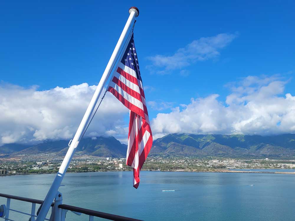 American flag flying off stern of NCL Pride of America