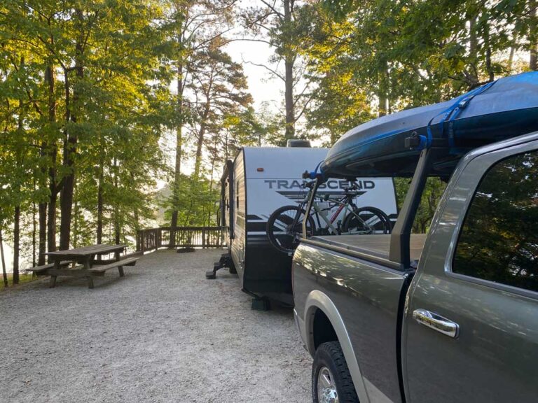 truck and camper parked at site 71 mistletoe state park