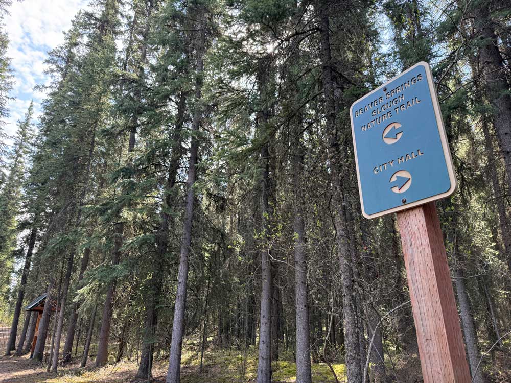 Beaver Springs Slough Trail sign in North Pole Alaska