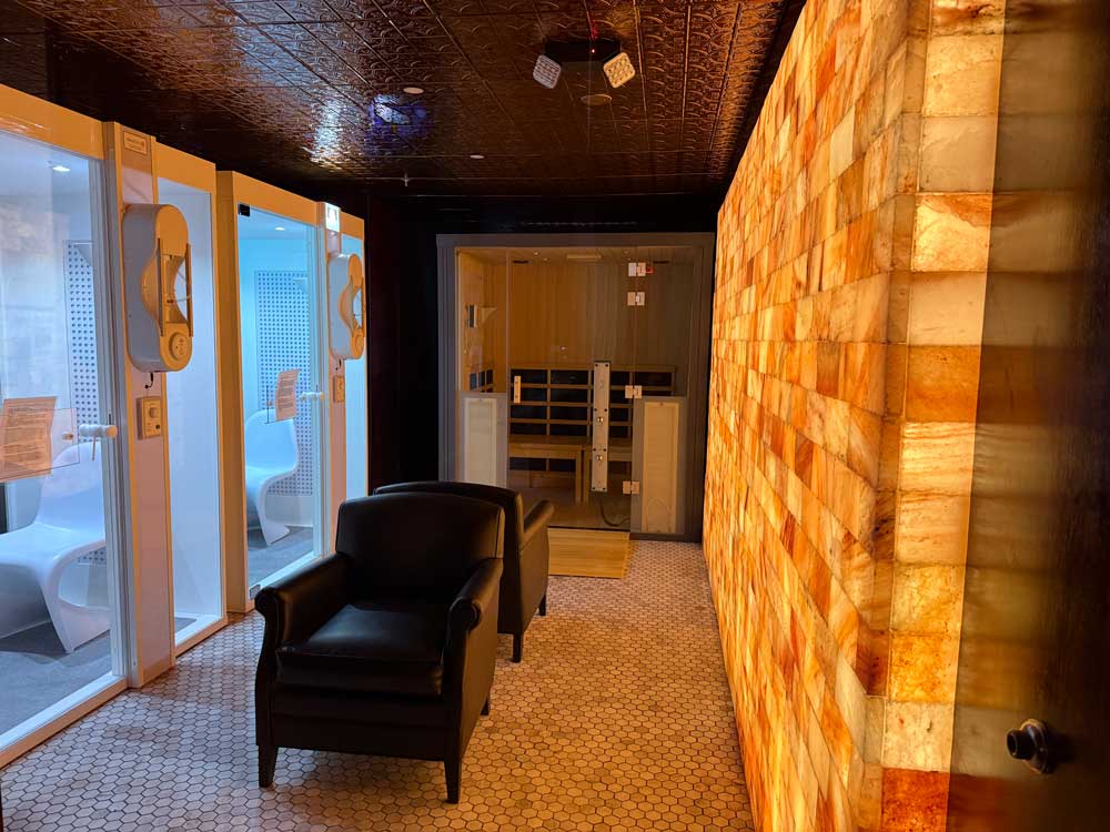 Aromatherapy room with salt wall and chairs at Pike's Waterfront Lodge Fairbanks Alaska
