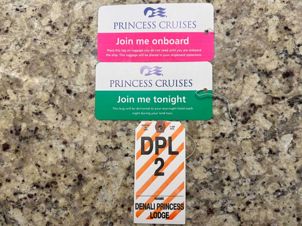 Luggage tags used for Princess Alaska cruise tour. Join my tonight. Join my onboard.