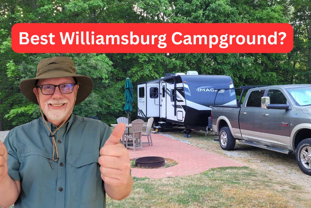 Erling giving a thumbs up to the Jellystone Williamsburg Campground