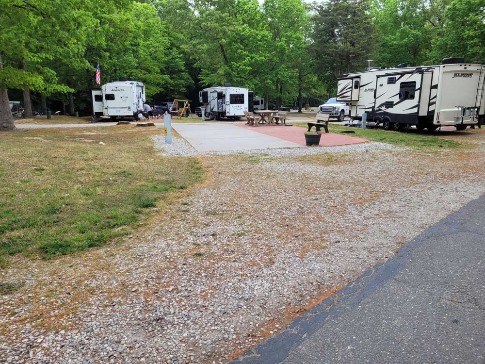 Campsite with concrete pad at Jellystone Williamsburg