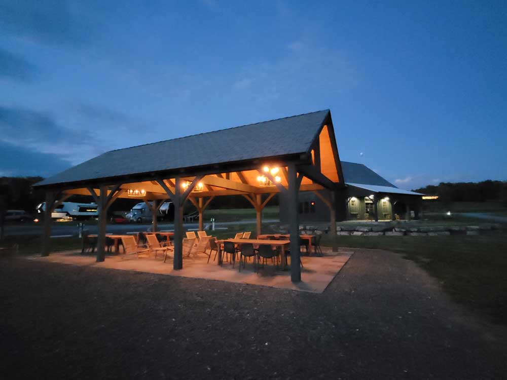 Pavilion at night at Finger Lakes RV Resort