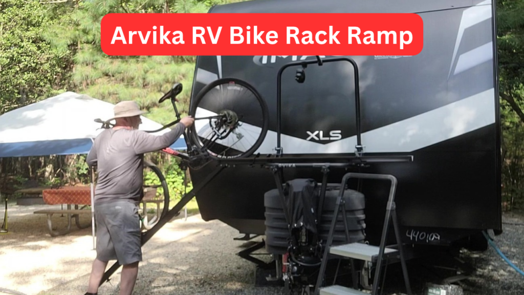 Loading a bike onto an Arvika RV Bike Rack using the ramp